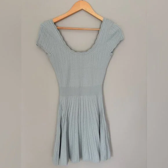 NWT LoveShackFancy Evaluna Stretch Pointelle Mini Dress Eau De Nilsize S